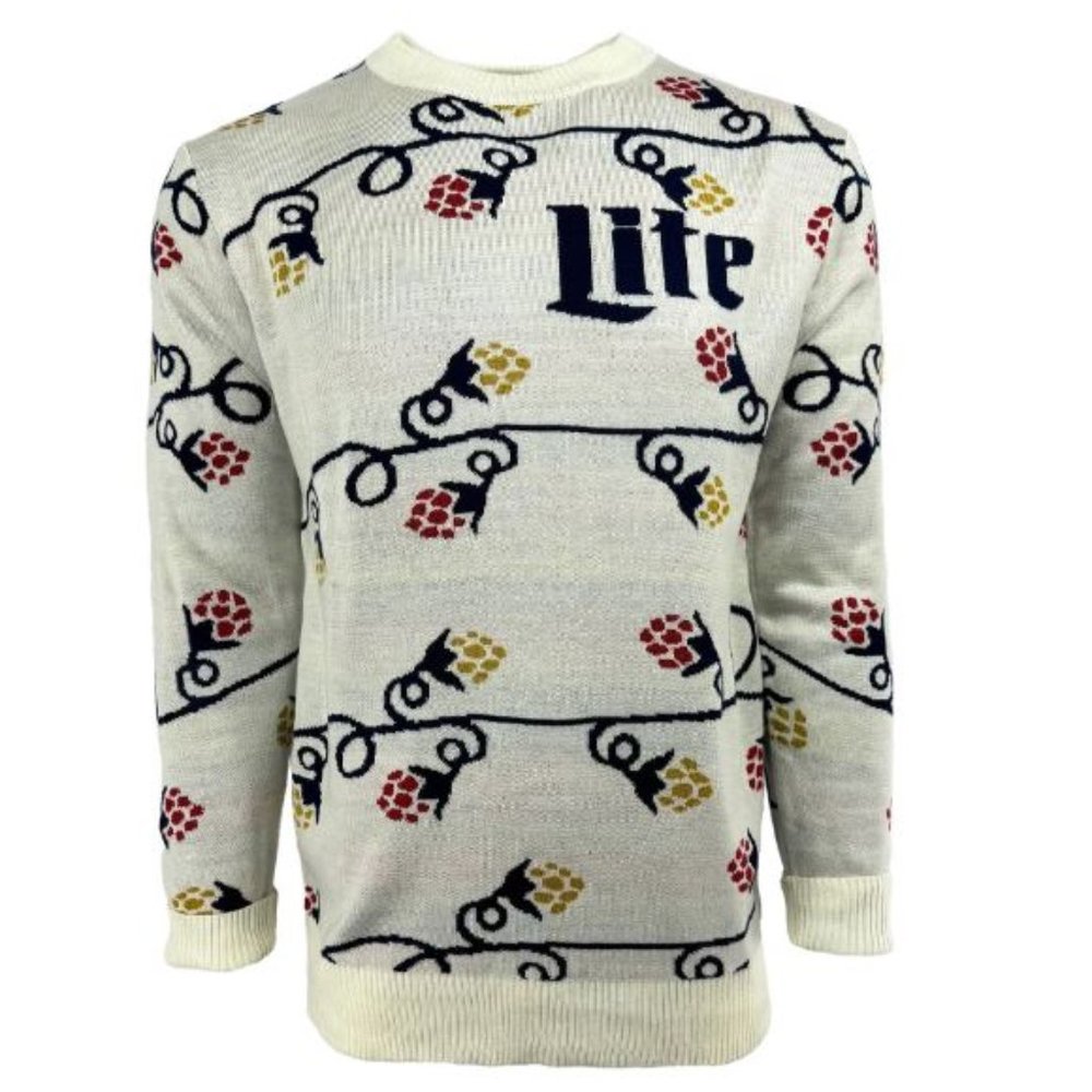 NEW!  Miller Lite Knit Holiday Sweater White -‎ XL